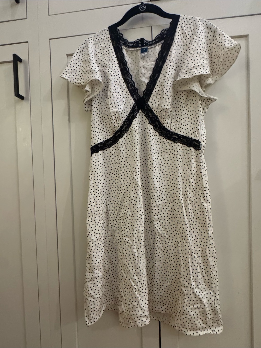 Old Navy Cream Mini Dress with Black Polka Dots and Lace Trim
